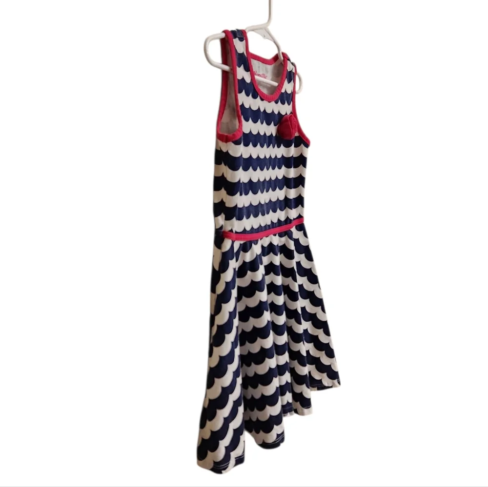 Nannette Navy & White Striped Wave‎ Girls Sleeveless Dress with Pink Trim & Rose